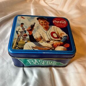 Coca Cola Baseball Tin Box - Classic Blue and Red